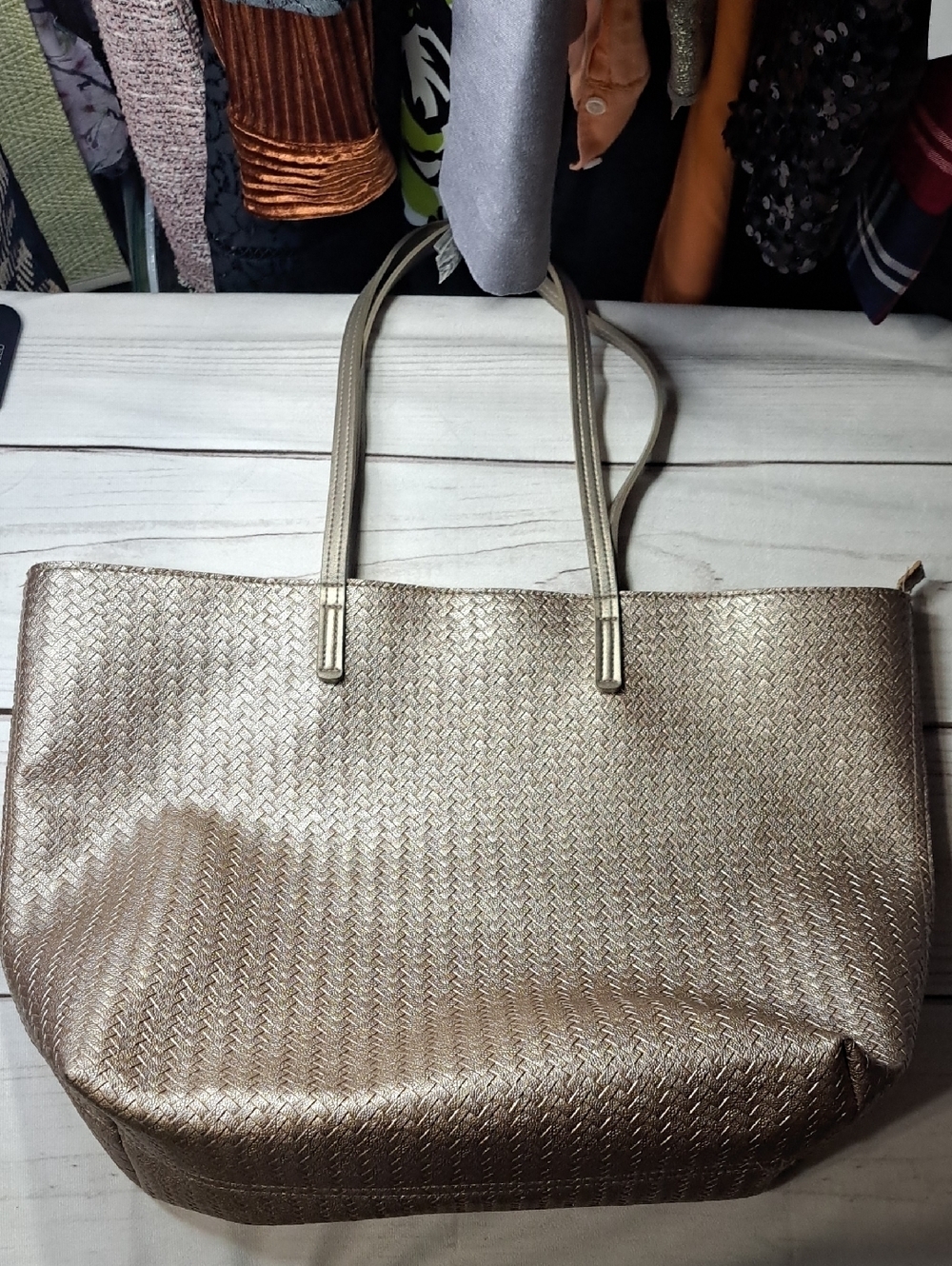 Metallic Bath And Body Works Woven Look Tote Bag